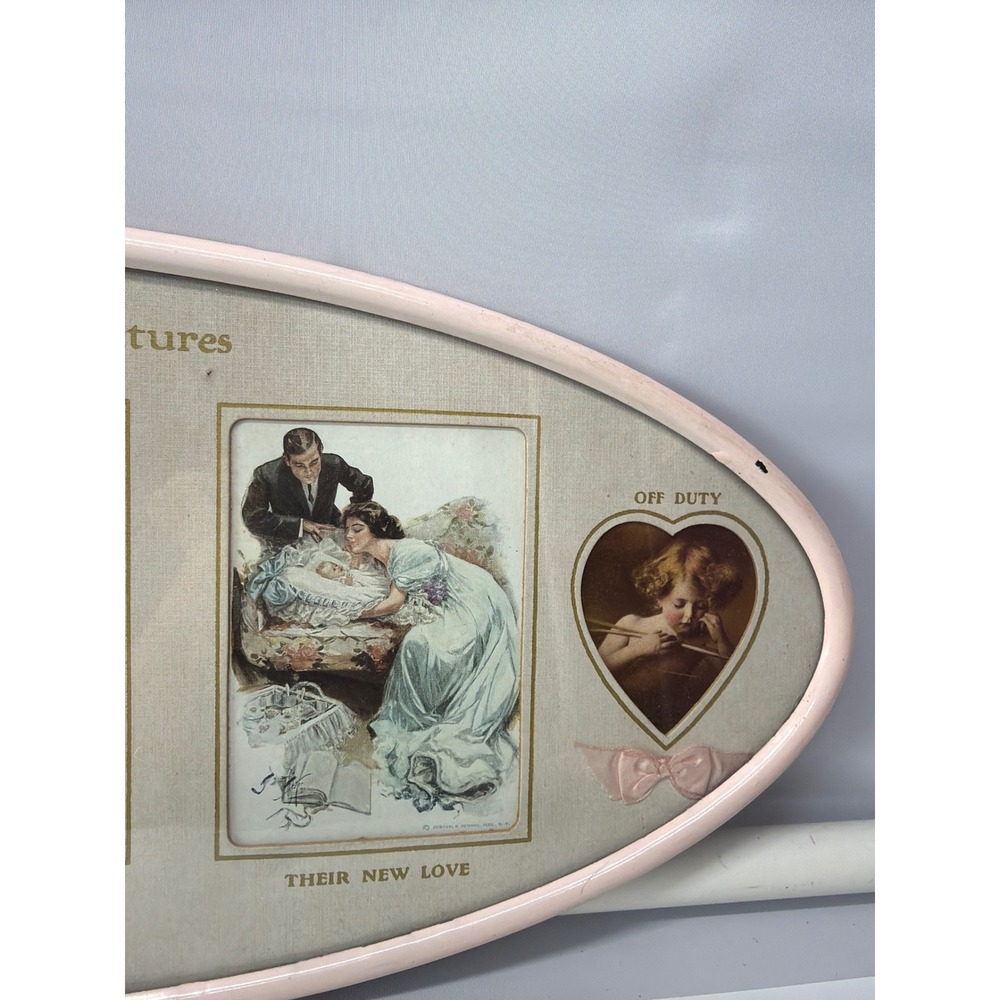 Vintage Cupid and His Adventures Oval Framed Lithograph Romantic Wedding Art - Picture 4 of 9